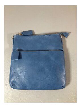 ADORNED Denim Faux Leather Messenger Bag, Multi-Zip, Dual Adjustable Straps